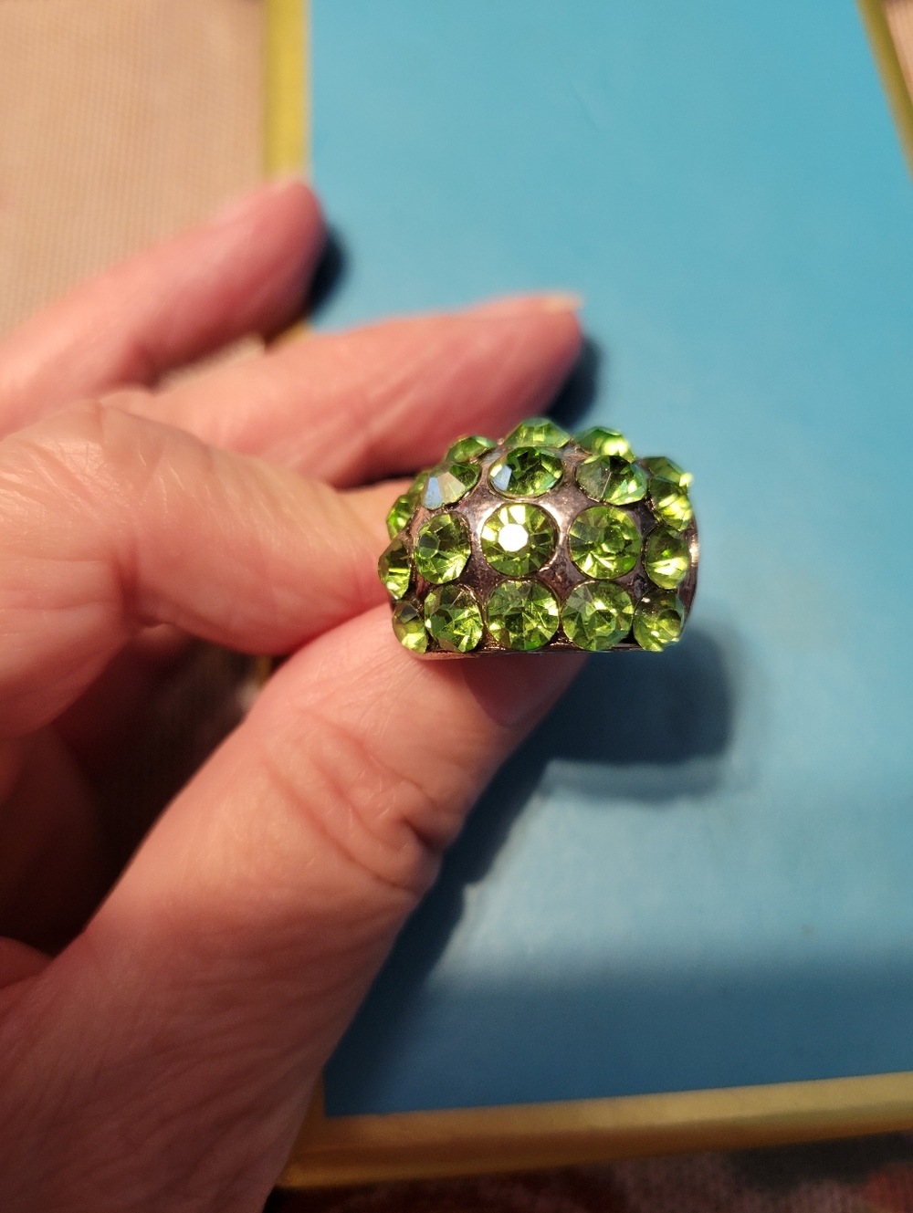 Green Crystal Dome Statement Ring - Women Jewelry Size 7.5